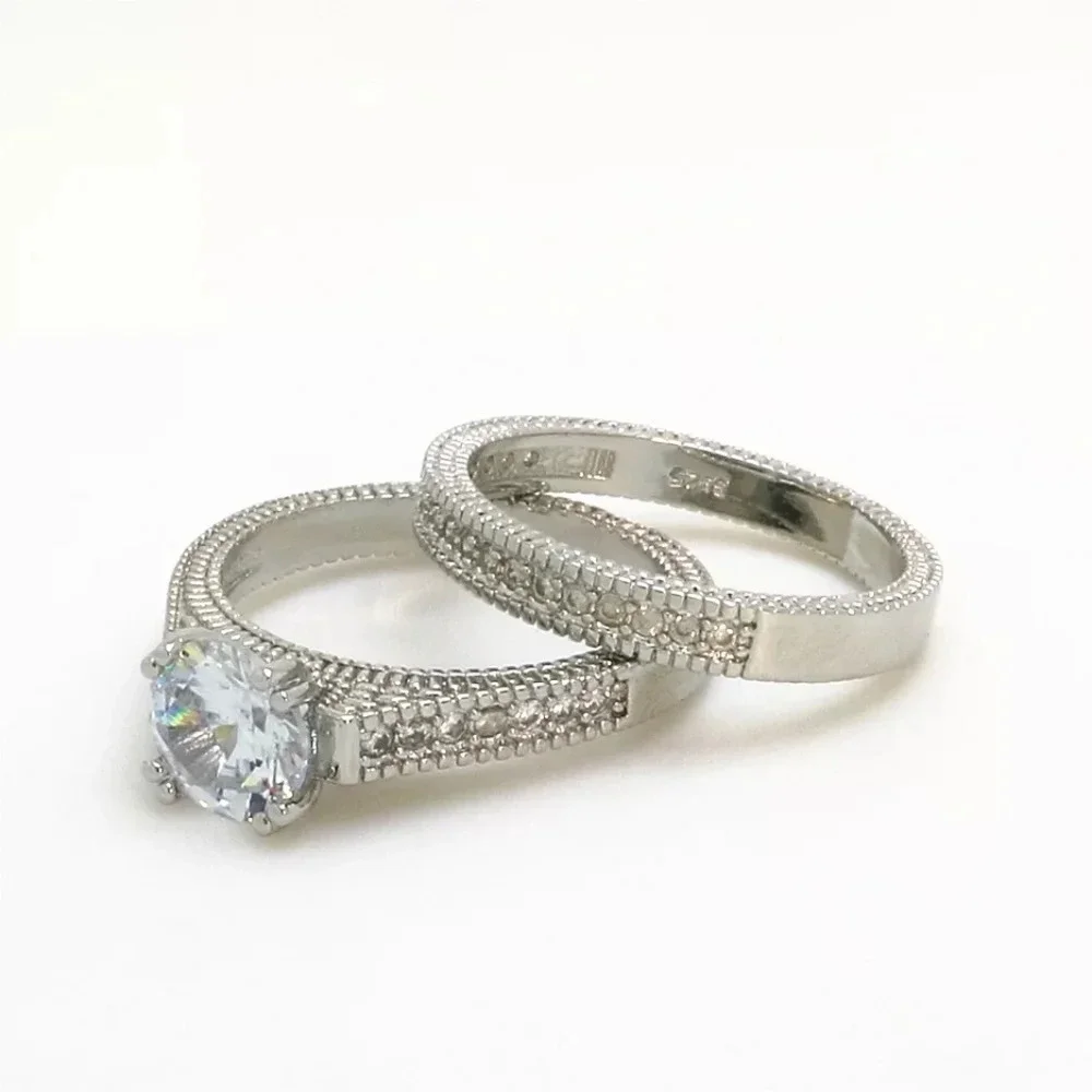 NEW Diamond‎ Simulant Engagement Band Ring Set